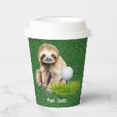 Golf Sloth Golfer op groen gras Papieren Bekers (Voorkant)