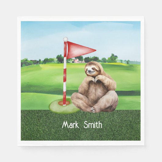 Golf Sloth Golfer op groen gras Servet (Voorkant)