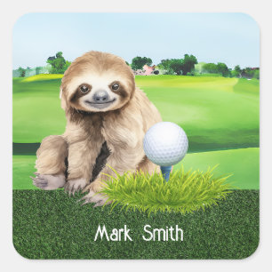 Golf Sloth Golfer op groen gras Vierkante Sticker