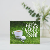 Golf snel goed met kop koffie en bal briefkaart (Staand voorkant)