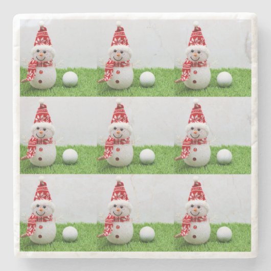 Golf Snow-Man met golfbal op groene kerst Stenen Onderzetter (Voorkant)