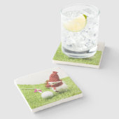 Golf Snow-Man met golfbal op groene kerst Stenen Onderzetter (Zijkant)