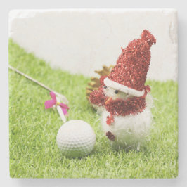 Golf Snow-Man met golfbal op groene kerst Stenen Onderzetter