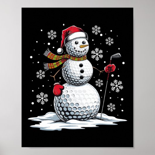 Golf Snowman Golfspeler Santa Hat Kerst Grappig Poster (Voorkant)