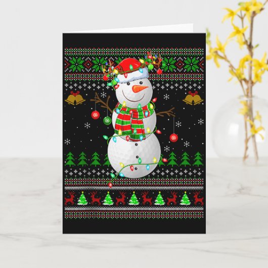 Golf Snowman Ugly Christmas Sweaters Golfing Golfe Kaart (Gele Bloem)