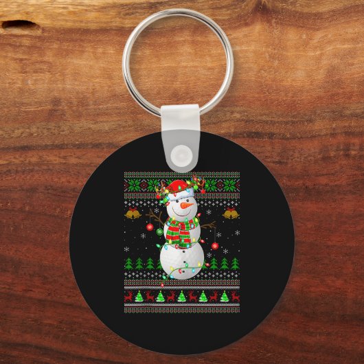 Golf Snowman Ugly Christmas Sweaters Golfing Golfe Sleutelhanger (Voorkant)