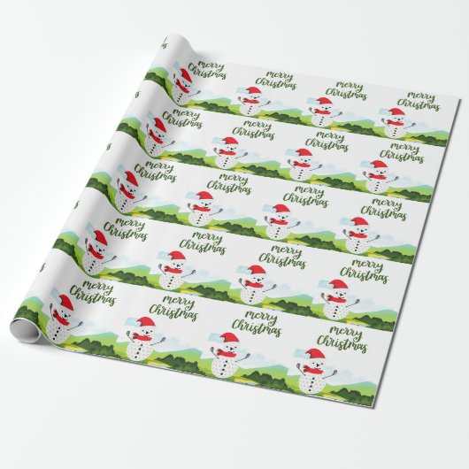 Golf Snowman voor Golfer Merry Kerstmis Cadeaupapier (Uitgerold)