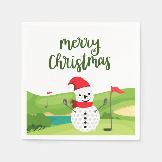 Golf Snowman voor Golfer Merry Kerstmis Servet (Voorkant)