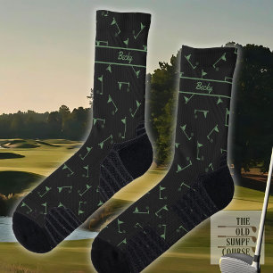 Golf Sokken in zwart en groen, Jouw naam toevoegen