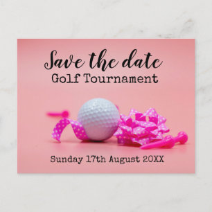 Golf Sparen de datum Golf Tournament met roze them Aankondigingskaart