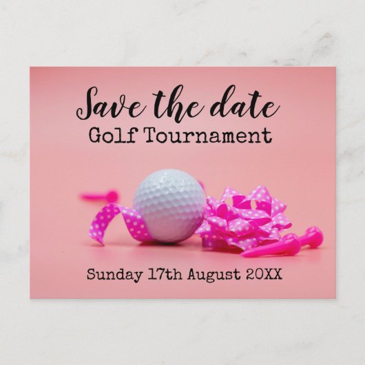 Golf Sparen de datum Golf Tournament met roze them Aankondigingskaart (Voorkant)