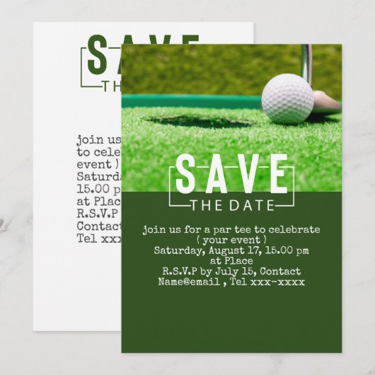 Golf sparen de datum golfbal die gat in één zetten kaart (Voorkant / Achterkant)