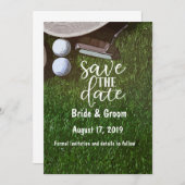 Golf sparen de datum met bal op groen save the date (Voorkant / Achterkant)
