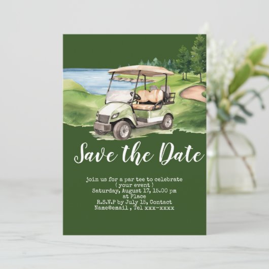 Golf sparen de datum met golfkar kaart (Staand voorkant)