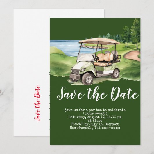 Golf sparen de datum met golfkar kaart (Voorkant / Achterkant)