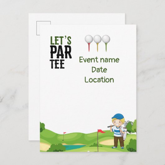 Golf sparen de Datum T-shirt van het Par Uitnodiging Briefkaart (Voorkant / Achterkant)