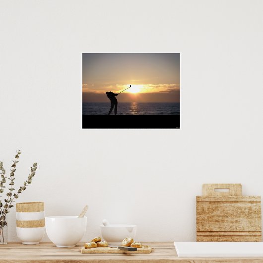 Golf spelen op zonsondergang poster (Keuken)