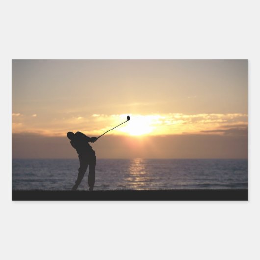 Golf spelen op zonsondergang rechthoekige sticker (Voorkant)