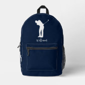 Golf Speler Script Monogram Navy Blauw Bedrukte Rugzak (Voorkant)