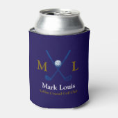 Golf Spelers Monogram Gepersonaliseerd blauw Blikjeskoeler (Blikje Voorkant)