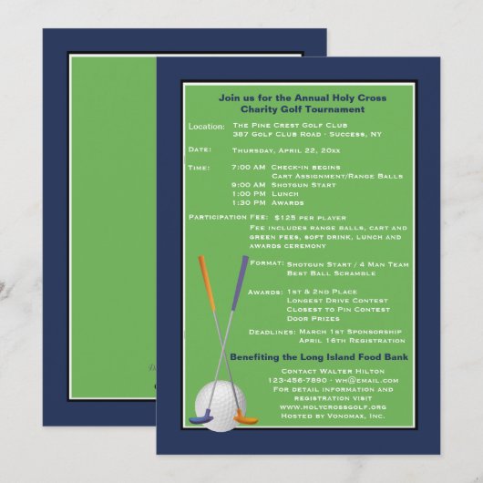 Golf Spirit Charity Tournament Kaart (Voorkant / Achterkant)