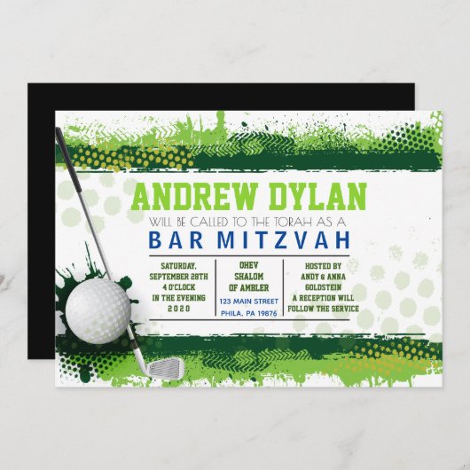 GOLF SPLASH Bar Mitswa uitnodiging (Voorkant / Achterkant)