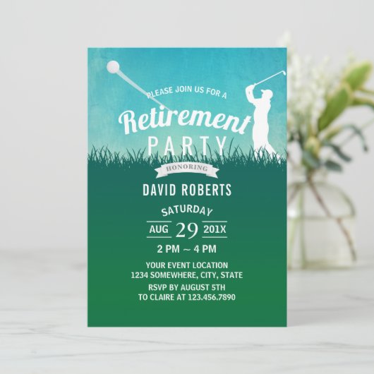 Golf Sport Retirement Party Waterverf Blue Sky Kaart (Staand voorkant)