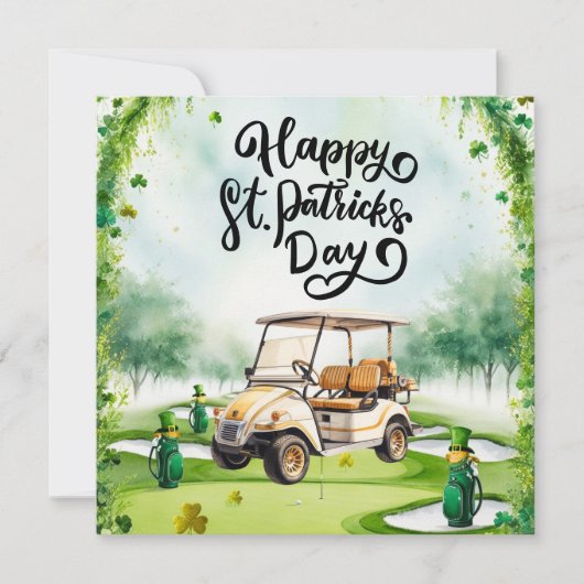 Golf St. Patrick's Day Aquarel Feestdagenkaart (Voorkant)