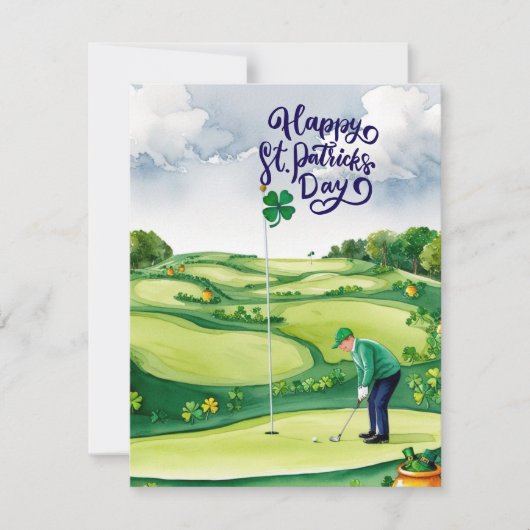 Golf St. Patrick's Day Aquarel Feestdagenkaart (Voorkant)