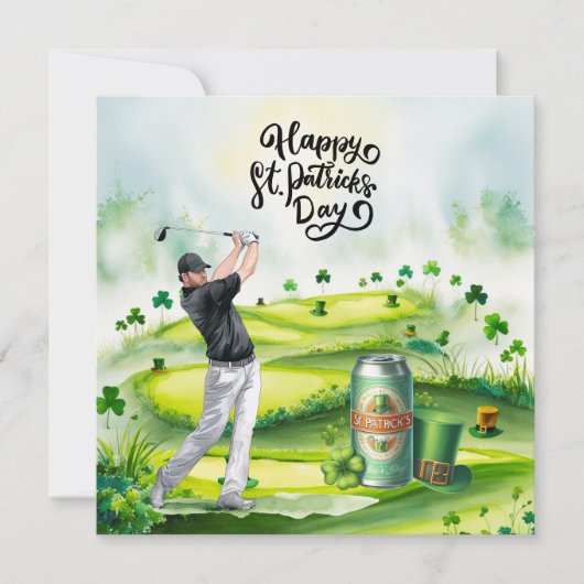 Golf St. Patrick's Day Aquarel Feestdagenkaart (Voorkant)