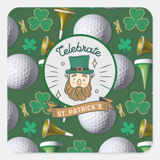 Golf St. Patrick's Day met golfbal voor golfer Vierkante Sticker (Voorkant)