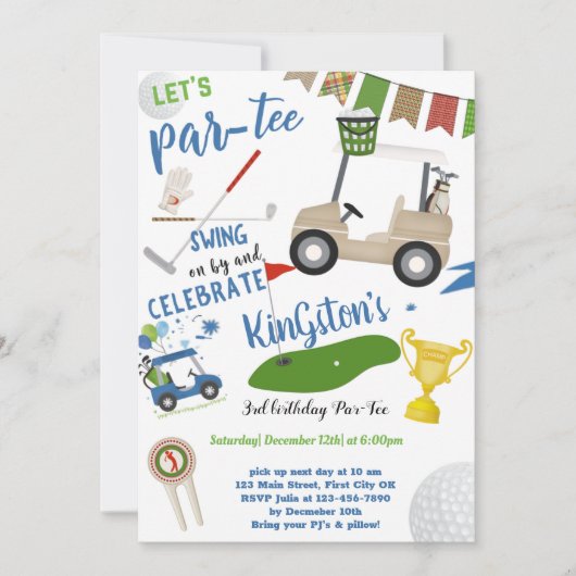 Golf Swing Birthday Invitation Kaart (Voorkant)