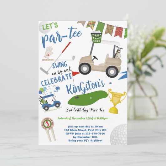 Golf Swing Birthday Invitation Kaart (Staand voorkant)