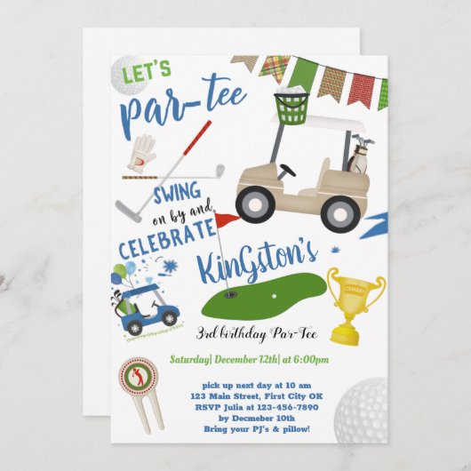 Golf Swing Birthday Invitation Kaart (Voorkant / Achterkant)