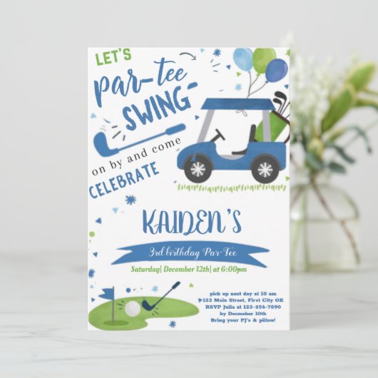 Golf Swing Diverse Birthday Invitation Kaart (Staand voorkant)