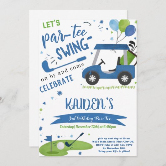 Golf Swing Diverse Birthday Invitation Kaart (Voorkant / Achterkant)