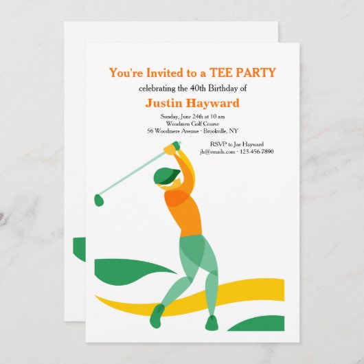Golf Swing Invitation Kaart (Voorkant / Achterkant)