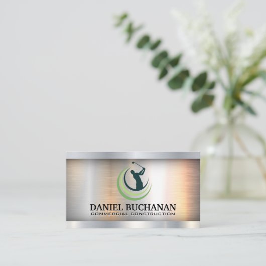 Golf Swing Logo | Metaal Industrieel  Visitekaartje (Staand voorkant)