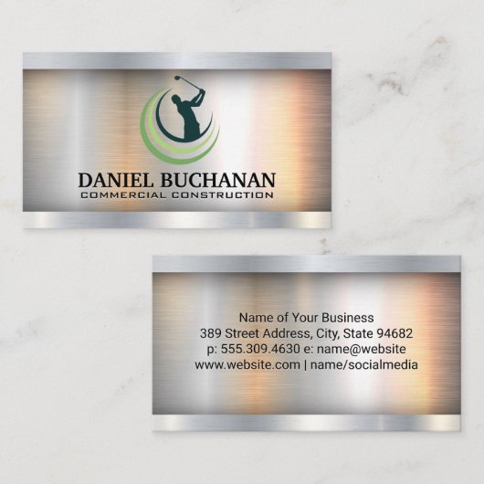 Golf Swing Logo | Metaal Industrieel  Visitekaartje (Voorkant / Achterkant)