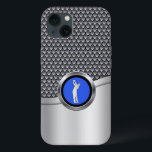 Golf Swing Sporty Metallic look Case-Mate iPhone Case<br><div class="desc">Dit ontwerp is een aangepast beschermend hoesje met masculine aantrekkingskracht en biedt een grijs maaspatroon met zilveren faux metalen accenten. Het ontwerp is voorzien van een zilveren,  zwarte en blauwe ronde medaille met een golfer die eraf scheurt. Het is geweldig voor de golfliefhebber.</div>