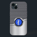 Golf Swing Sporty Metallic look Case-Mate iPhone Case<br><div class="desc">Dit ontwerp is een aangepast beschermend hoesje met masculine aantrekkingskracht en biedt een grijs maaspatroon met zilveren faux metalen accenten. Het ontwerp is voorzien van een zilveren,  zwarte en blauwe ronde medaille met een golfer die eraf scheurt. Het is geweldig voor de golfliefhebber.</div>