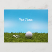 Golf t-shirt-tijdgolfballen op blauwe achtergrond briefkaart (Voorkant)