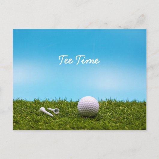 Golf t-shirt-tijdgolfballen op blauwe achtergrond briefkaart (Voorkant)