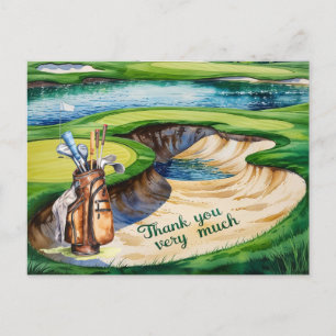 Golf tas in golfbaan aquarel voor golfer briefkaart