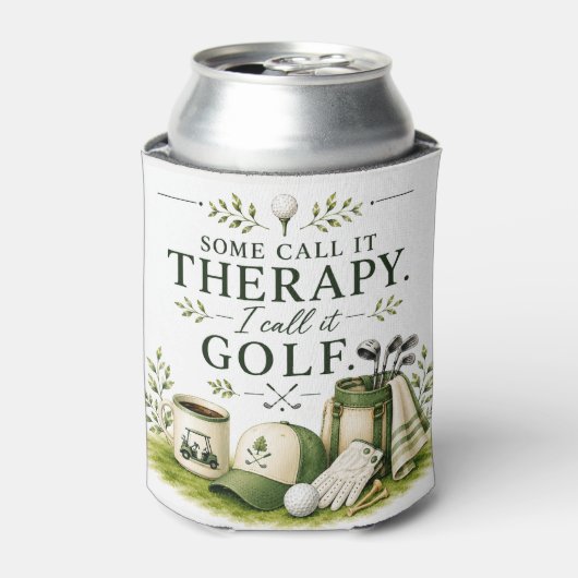 Golf tas met tekst op groen blikjeskoeler (Blikje Voorkant)