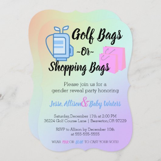 Golf Tassen of Boodschappentassen Geslacht Reveal Kaart (Voorkant / Achterkant)