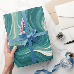 Golf Teal Aqua Beweging Wit Abstract Patroon Cadeaupapier