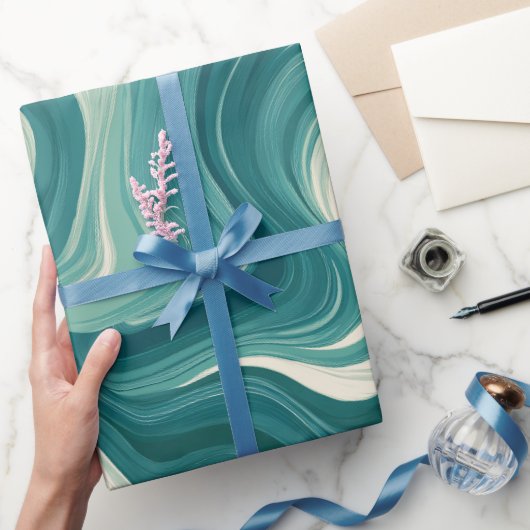 Golf Teal Aqua Beweging Wit Abstract Patroon Cadeaupapier (Geschenken)