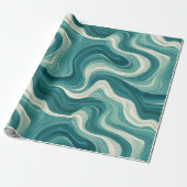 Golf Teal Aqua Beweging Wit Abstract Patroon Cadeaupapier (Uitgerold)