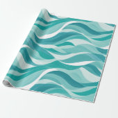 Golf Teal Aqua Beweging Wit Abstract Patroon Cadeaupapier (Uitgerold)